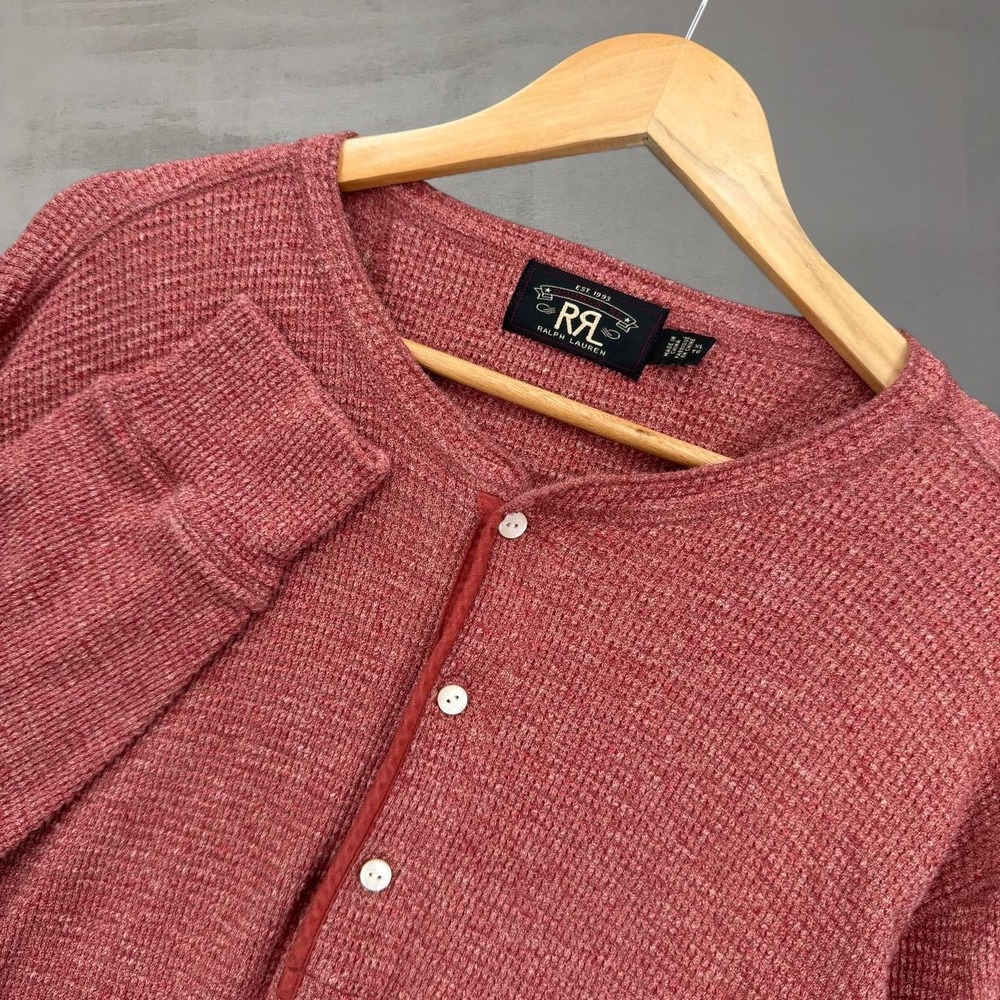 Double RL RRL Ralph Lauren Henley Shirt Red Waffle Knit Thermal Long Sleeve XL